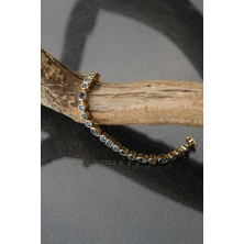Çildan Womens Gold Özel Tasarım Mavi Taşlı Göz ve Damla Detaylı Kelepçe Bileklik