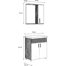 Mdf 70LIK Banyo Dolabı Alt - Üst ve Hilton Lavabo 70 cm