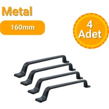 Yahya 4 Adet Havai Düz Siyah Metal Mobilya Kulbu 160 mm