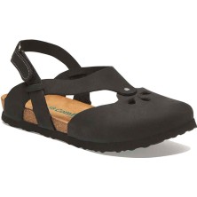 Comfortfüsse / Megan - Deri Sandalet ( Siyah Nubuk Deri )