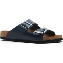 Comfortfüsse / Bali-N - Deri Çift Bantlı Terlik ( Lacivert Cilt Deri )