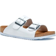 Comfortfüsse / Bali - Deri Çift Bantlı Terlik ( Beyaz Deri )