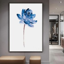 Zevahir Mobilya Dekorasyon Kolaj Çizim Mavi Çiçek Kanvas Tablo