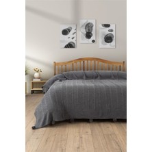 Çift Kişilik Ponponlu Triko Örme Battaniye - Modern & Şık Yatak Örtüsü - Koyu Gri - 220 x 240  cm