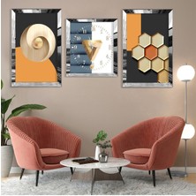 Şekiller Soyut Desen Gold Pleksi Kenar 3'lü Mdf Tablo