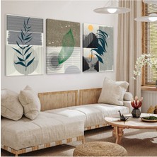 Minimalist Çiçek Soyut Desen 3'lü Kanvas Tablo