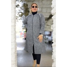 Yağmur Beren Yagmur Beren Selanik Örme Kumaş Fermuarlı Cepli Büyük Beden Kap Ceket