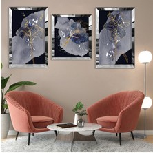 Mor Bitki Soyut Desen Gold Pleksi Kenar 3'lü Mdf Tablo