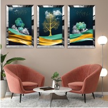 Zevahir Mobilya Dekorasyon Ağaç Soyut Desen Gümüş Pleksi Kenar 3'lü Mdf Tablo