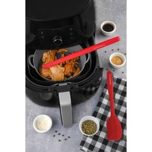 3 Parça Antrasit Silikon Air Fryer Pişirme Seti Maşa Air Fryer Pişirme Kabı Haznesi Spatula