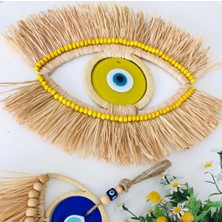 Doğal Muz Lifi Rafya Sarı Cam Nazar Boncuklu Duvar Dekoru