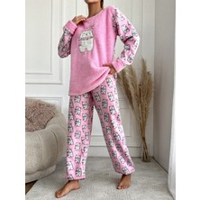 Paça Lastik Detaylı Polar Ikili Pijama Takımı VG006