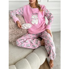 Paça Lastik Detaylı Polar Ikili Pijama Takımı VG006