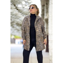 Leopar Desenli Ithal Yün Kumaş Astarlı Büyük Beden Kaşe Ceket