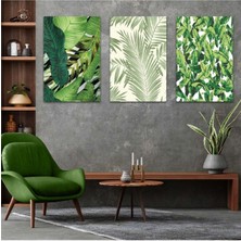 Yeşil Yapraklar Modern 3'lü Mdf Tablo Set
