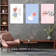 Üçlü Mdf Minimalist Çiçek Soyut Desen Tablo Seti
