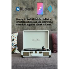 *ücretsiz Kargo Record Master ST14012 Kum Beyaz Retro Pikap Bluetooth ve Şarj Özellikli Retro Pikap 33, 45, 78 Devir