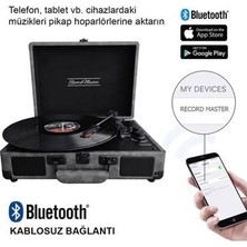 *ücretsiz Kargo Record Master ST14012 Gri-Siyah Retro Pikap Bluetooth ve Şarj Özellikli Özel Dış Kaplama Retro Pikap 33, 45, 78 Devir