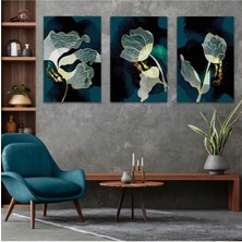 Bitki Soyut Desen 3'lü Mdf Tablo Set