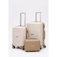 Elatae Premium Poliropilen Kırılmaz 3'lü Valiz Seti Orta - Kabin Boy ve Makyaj V305