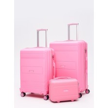 Elatae Premium Poliropilen Kırılmaz 3'lü Valiz Seti Büyük - Orta Boy ve Makyaj V305