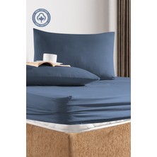 Cemeteks Firuze %100 Pamuk Doğal Çift Kişilik Ranforce Kumaş Lastikli Çarşaf + Yastık Kılıfı Seti /160X200/180X200/ 30CM Yükseklik