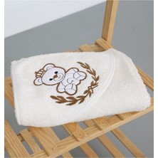 Babyshez %100 Pamuk Yenidoğan Bebek Kundak Nakışlı Banyo Havlusu Krem