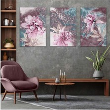 Kolaj Çizim Çiçek 3'lü Mdf Tablo Set