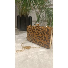 Ruxene Agar Leopar Desenli Taş Detaylı Kilitli Abiye Çanta