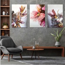 Üçlü Mdf Renkli Çiçek Tablo Seti