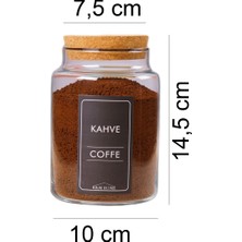 Krm Home 3 Adet 800 ml Çay, Kahve ve Şeker Cam Kavanoz Seti - Mantar Kapaklı Siyah Etiketli