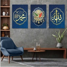 Üçlü Mdf Osmanlı Tuğrası Ve Allah Hz Muhammed Dini Tablo Seti