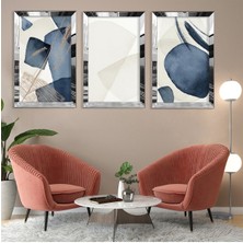 Zevahir Mobilya Dekorasyon Mavi Beyaz Kolaj Gümüş Pleksi Kenar 3'lü Mdf Tablo