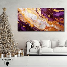 Gaagart Panoramik Kanvas Duvar Tablosu Soyut Mor Gold Mermer Deseni