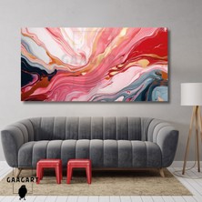 Gaagart Panoramik Kanvas Duvar Tablosu Soyut Pembe Beyaz Mermer Deseni