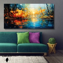 Gaagart Panoramik Kanvas Tablo Renkli Göl Manzarası 100 x 50 cm Yağlı Boya Görünümlü