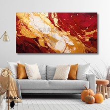 Gaagart Panoramik Kanvas Duvar Tablosu Soyut Bordo Gold Krem Mermer Deseni