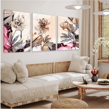 Soyut Desen Çiçek 3'lü Kanvas Tablo