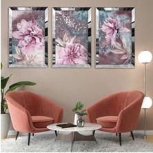 Zevahir Mobilya Dekorasyon Mor Çiçek Gümüş Pleksi Kenar 3'lü Mdf Tablo