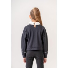 Trend Baby Kids Kız Çocuk Lacivert Bluz Sweat Yaka Detaylı