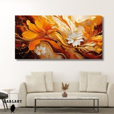 Gaagart Panoramik Kanvas Duvar Tablosu Soyut Yağlı Boya Görünümlü Turuncu Çiçek