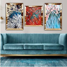 Zevahir Mobilya Dekorasyon Gold Pleksi Kenar 3'lü Mdf Tablo Saat Seti