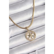 Clariss 316L Çelik Gold Renk Italyan Zincir Zirkon Taşlı Kutup Yıldız Model Kadın Kolye