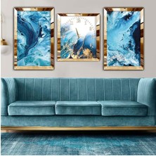 Zevahir Mobilya Dekorasyon Gold Pleksi Kenar 3'lü Mdf Tablo Saat Seti