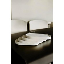 Sunea 2'li Beton Sunum Tepsisi, 2'li Beton Saksı Altlığı 2'li Dekoratif Tabak, Banyo Organizer, Oval Tepsi