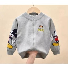 Kids Face Özel Tasarım Kolej Yaka Tam Fermuarlı Paris Mickey Baskılı Şardonlu Kışlık Erkek Çocuk Sweatshırt