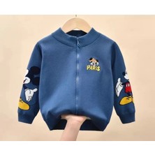Kids Face Özel Tasarım Kolej Yaka Tam Fermuarlı Paris Mickey Baskılı Kışlık Erkek Çocuk Sweatshırt