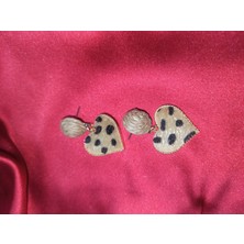Kalp Leopar Desenli Küpe
