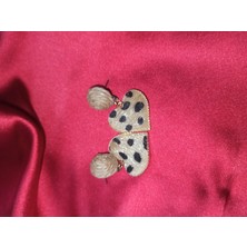 Kalp Leopar Desenli Küpe