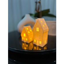 Kstech 2'li Set Kış Evi, Noel Evi, Yılbaşı Evi Temalı Dekoratif Süs ve Obje, Tealight LED Mumlar Dahil